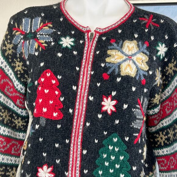 Vintage IVY Sweater Cardigan 100% wool Christmas winter theme size small - Picture 2 of 6